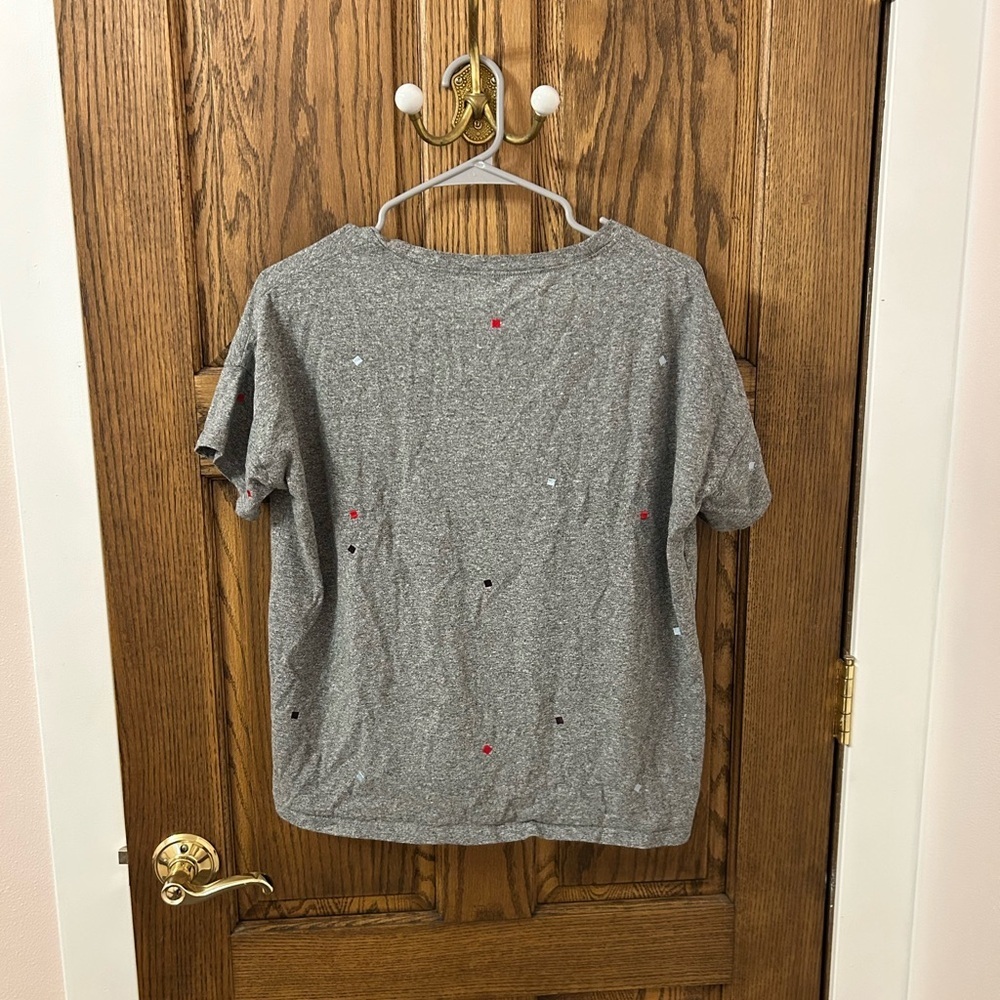 Madewell Gray Tee with Colorful Embroidered Accents Small - Picture 3 of 6